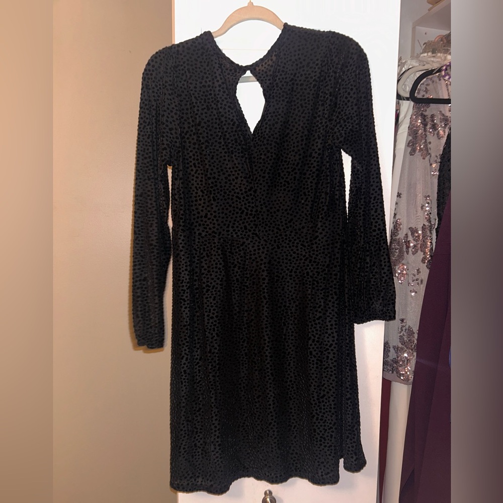 A New Day Black Velvet Polka Dot Dress
